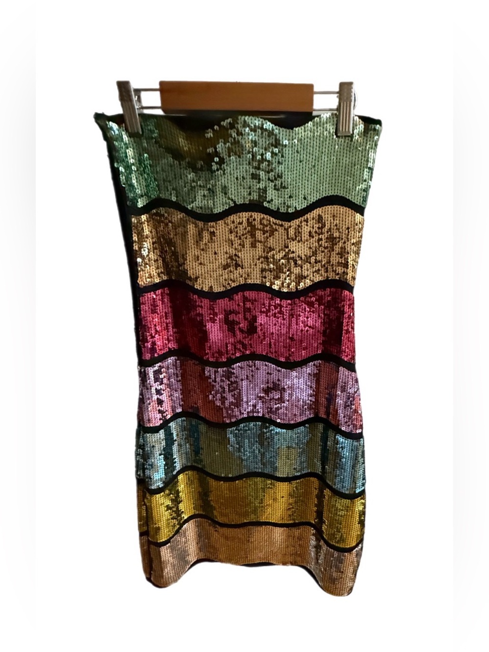 Forever Unique Multicolor Sequin Wave Stripe Skirt
